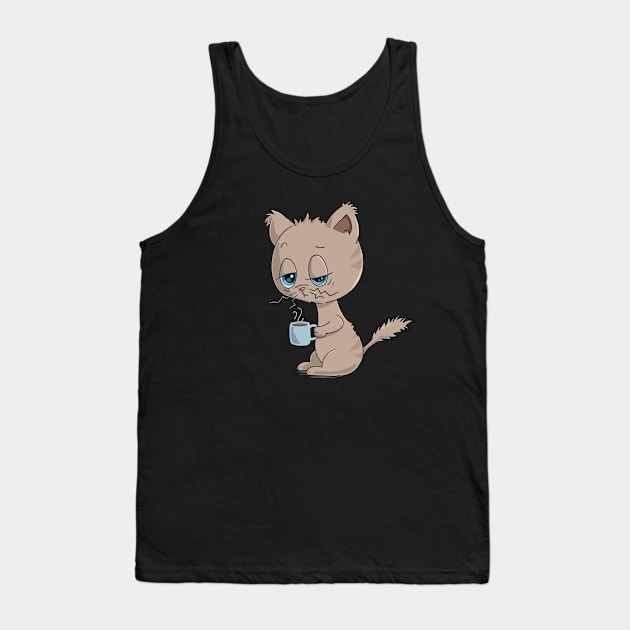 Cat Drinking Coffee - Coffee Drinking Cat Tank Top by Character Alley